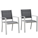 2 PCs Patio Dining Chair Outdoor Mesh Seat Bistro Chair Grey