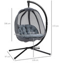 Folding Hanging Egg Chair w/ Cushion and Stand Grey