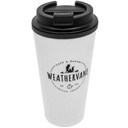 Wednesday Thermal Travel Mug - Black and white design featuring Wednesday logo, double-walled insulation, anti-spill lid, official licensed merchandise