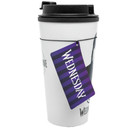 Wednesday Thermal Travel Mug - Black and white design featuring Wednesday logo, double-walled insulation, anti-spill lid, official licensed merchandise