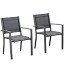 2 PCs Patio Dining Chair Outdoor Mesh Seat Bistro Chair Dark Grey