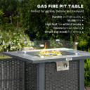 Outsunny Gas Fire Pit Table w/ Rain Cover, Windscreen & Glass Stone, 50,000 BTU