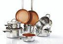 Image: Cermalon® 11-Piece Cookware Set - Stainless Steel and Copper Pots and Pans with Glass Lids