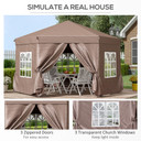 Outsunny 4m x 4m Hexagonal Metal Frame Garden Gazebo Brown 