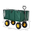 Large 4 Wheel Garden Cart Truck Trolley Wheelbarrow - Green Trailer