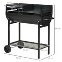 Outsunny Steel 2-Grill Charcoal BBQ w/ Wheels Black 
