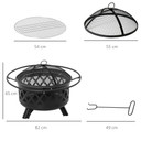 2-in-1 Outdoor Fire Pit BBQ Grill, Patio Heater Log Wood Charcoal Burner,