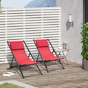 Outsunny Aluminium Frame Set Of 2 Folding Deck Chairs Wine Red 