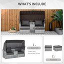 PE Rattan Daybed 2-Seater Sofa Footstool Tempered Glass Table