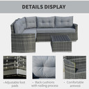 5 Seat PE Rattan Sofa Set, Aluminium Frame, Polywood Topper Table, Mixed Grey