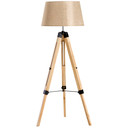 Tripod Floor Lamp Wooden Adjustable E27 Compatible (Cream Shade)