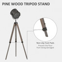 HOMCOM Pine Wood Tripod Spotlight Floor Lamp in Brown/Black Finish with Adjustable Height and Foldable Stand