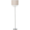 Modern Steel Floor Lamp with Crystal Pendant Fabric Lampshade Silver& Cream