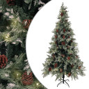 Christmas Tree with LEDs&Pine Cones Green&White 225 cm PVC&PE