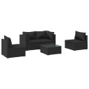 vidaXL 5 Piece Garden Lounge Set with Black Cushions Poly Rattan Black - 60 x 60 x 30 cm Table