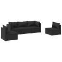 vidaXL 5 Piece Garden Lounge Set with Black Cushions Poly Rattan Black (No Table)