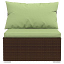 vidaXL 5 Piece Garden Lounge Set with Green Cushions Poly Rattan Brown - 60 x 60 x 30 cm Table