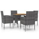 vidaXL 5 Piece Outdoor Dining Set Poly Rattan Grey - 70 x 70 x 72 cm Table