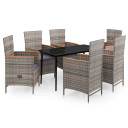 vidaXL 7 Piece Garden Dining Set with Dark Grey Cushions - Grey - 140 x 70 x 74 cm Table