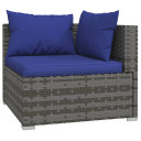 vidaXL 7 Piece Garden Lounge Set with Dark Blue Cushions Poly Rattan Grey - 60 x 60 x 30 cm Table