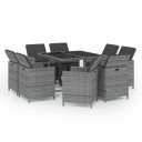 vidaXL 9 Piece Garden Dining Set with Dark Grey Cushions Poly Rattan Grey - 109 x 107 x 74 cm Table