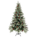 Christmas Tree with LEDs & Pine Cones Green & White 195 cm