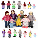 SOKA 7 Pcs Wooden Happy Family Dolls Pretend Role Play Dollhouse Toy Set 3+