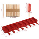 Ice Lolly Mould Silicone 8 Cavity Ice Cream Lolly with 50 Sticks - Red