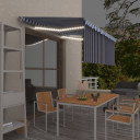 Manual Retractable Awning with Blind & LED - 3x2.5m to 6x3m - Blue and White,Cream,Yellow and White,Anthracite,Orange and Brown