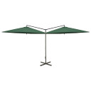 Garden Double Parasol with Steel Pole - 600 cm - Green,Sand,Anthracite,Taupe,Bordeaux Red,Terracotta,Black,Azure Blue