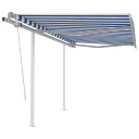 Manual Retractable Awning with Posts - 3x2.5m to 6x3.5m - yellow and white,orange and brown,blue and white,cream,anthracite