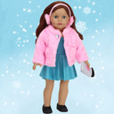 2 Piece Baby Doll Pink Fur Coat and Earmuffs Outfit, 18 Inch Doll Clothes Set
