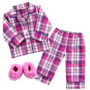 3 Piece Baby Dolls Clothes Set, 18 Inch Doll Flannel Pink Pijama & Slippers