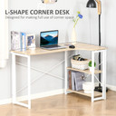 L-Shape Folding Computer Desk Study Workstation with 2 Shelves Oak Tone