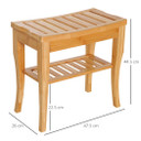 2-Tier Slatted Shower Bench Storage Seat Stool w/ Shelf Safe Comfortable Bath