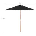2.5m Wood Garden Parasol Sun Shade Patio Outdoor Wooden Umbrella Canopy Black