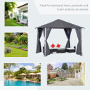 2.6m Outdoor Gazebo Steel Wood Grain Frame Mesh Curtain Sidewalls Sun Shelter