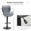Bar Stools Set of 2 Adjustable Height Swivel Bar Chairs with Footrest Grey