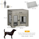 Grey Double-Door Dog Kennel Furniture Pet Crate - Multifunctional Indoor Medium Dog Cage and Side Table with Secure Locking Doors, Sturdy Steel Construction, Elevated Base, and Washable Cushion. Dimensions: 75H x 80W x 58Dcm