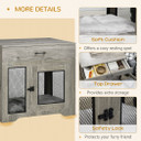 Grey Double-Door Dog Kennel Furniture Pet Crate - Multifunctional Indoor Medium Dog Cage and Side Table with Secure Locking Doors, Sturdy Steel Construction, Elevated Base, and Washable Cushion. Dimensions: 75H x 80W x 58Dcm