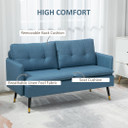 2 Seater Sofas for Living Room Fabric Couch Button Tufted Love Seat Dark Blue