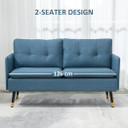 2 Seater Sofas for Living Room Fabric Couch Button Tufted Love Seat Dark Blue