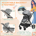 Foldable Baby Pushchair w/ Fully Reclining Backrest From Birth to 3 Years- Grey