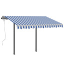 Image of the vidaXL Manual Retractable Awning with LED in blue and white colour combination, providing shade and illumination for outdoor spaces.