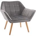 Luxe Velvet-Feel Accent Chair w/ Wide Arms Slanted Back Padding Wood Legs Grey