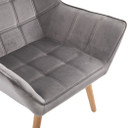 Luxe Velvet-Feel Accent Chair w/ Wide Arms Slanted Back Padding Wood Legs Grey