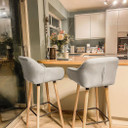 2 PCs Modern Upholstered Fabric Bucket Seat Bar Stools w/ Solid Wood Legs Beige