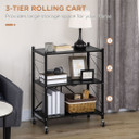 3-Tier Storage Trolley Foldable Rolling Cart for Kitchen 68 x 34.5 x 85.5 cm