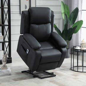 Electric Power Lift Recliner Chair with Massage Vibration Side Pocket, Black