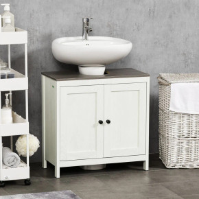 Kleankin Freestanding Bathroom Under Sink Cabinet in White with Adjustable Shelf, Space-saving Design, and Modern Aesthetics